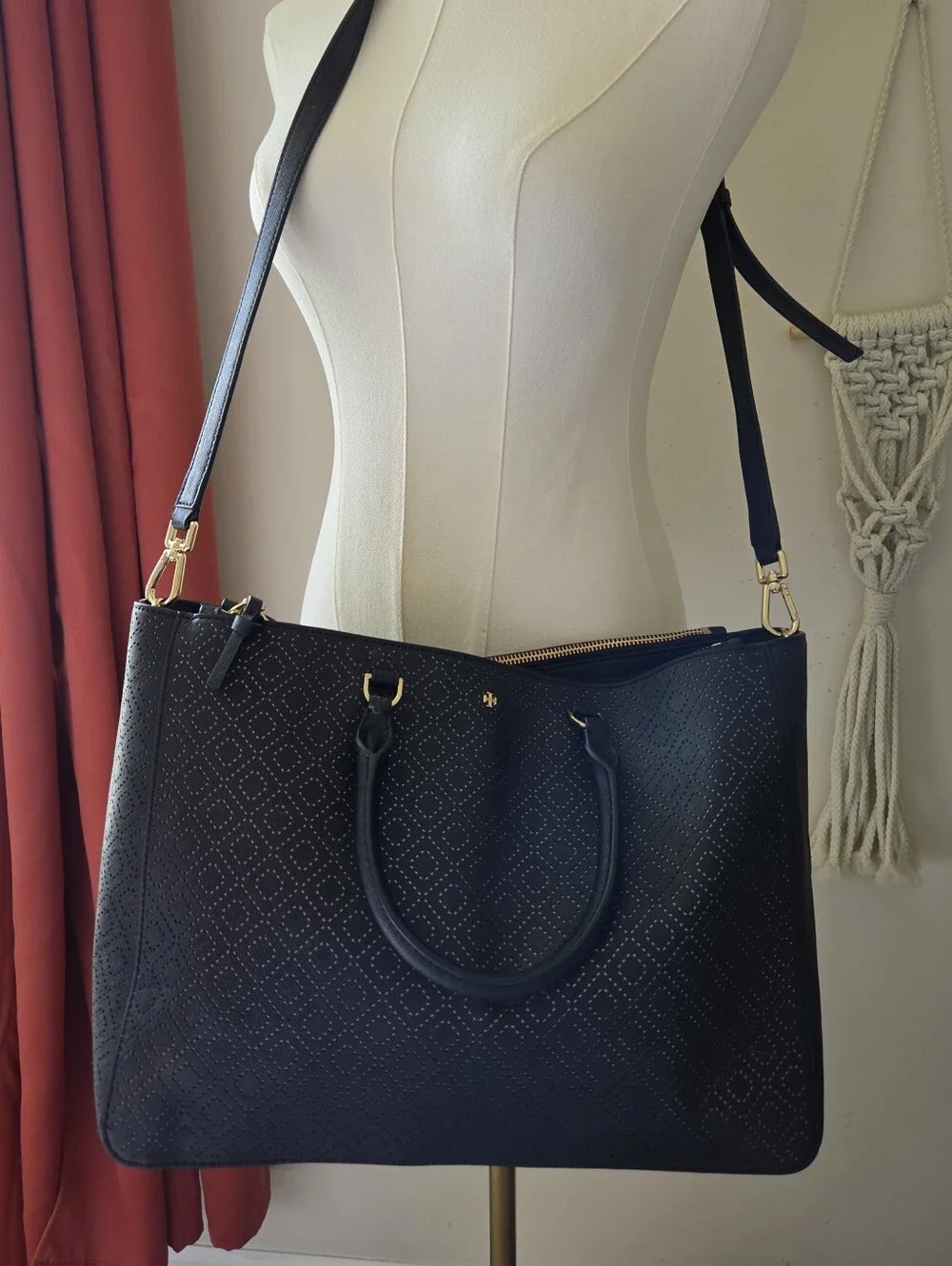 Tory Burch Black Perforated Tote